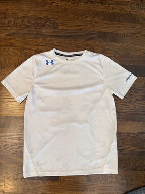 Under Armour White Athletic Tee with Blue Logo
